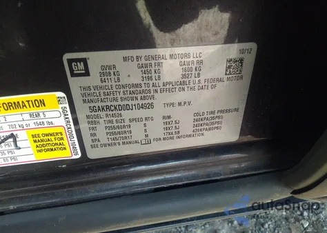 2013 Buick Enclave Leather z USA, uszkodzony, nr VIN 5GAKRCKD0DJ104926